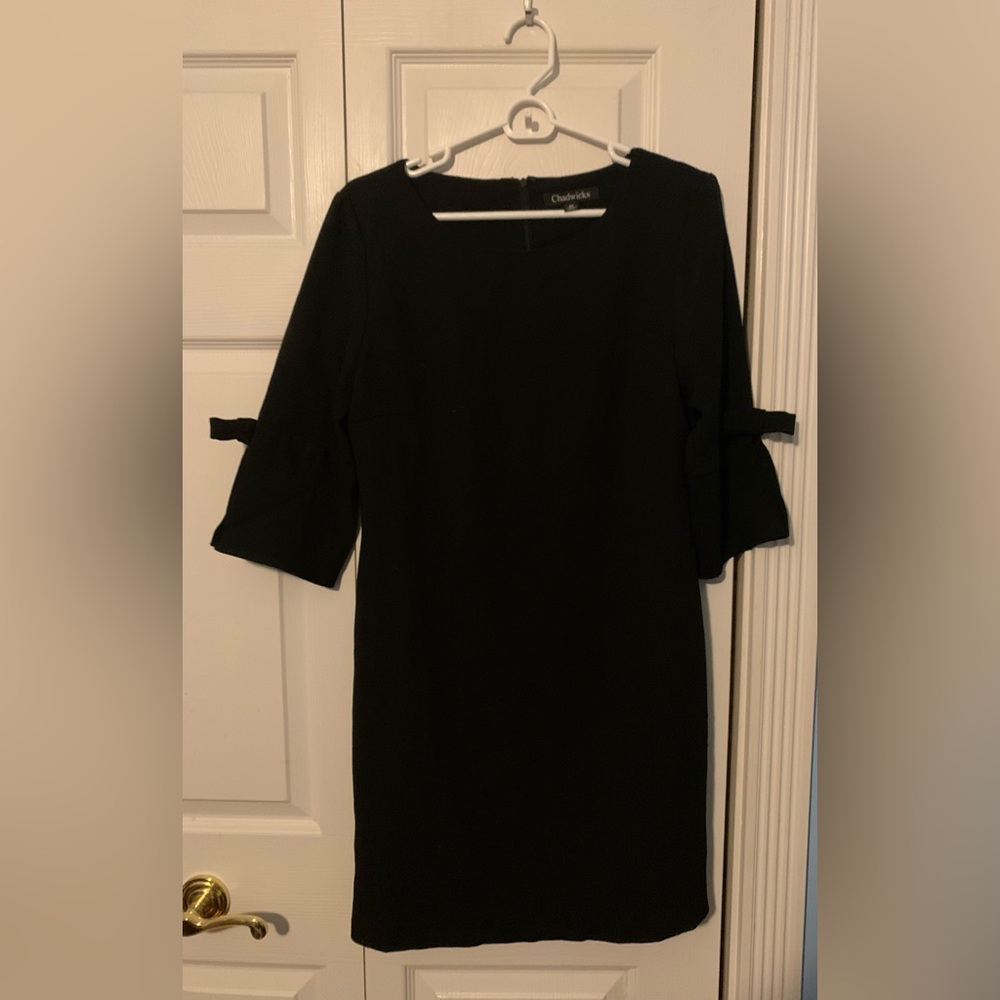 Classic Black Sheath Dress with Cuffed 3/4 Sleeves